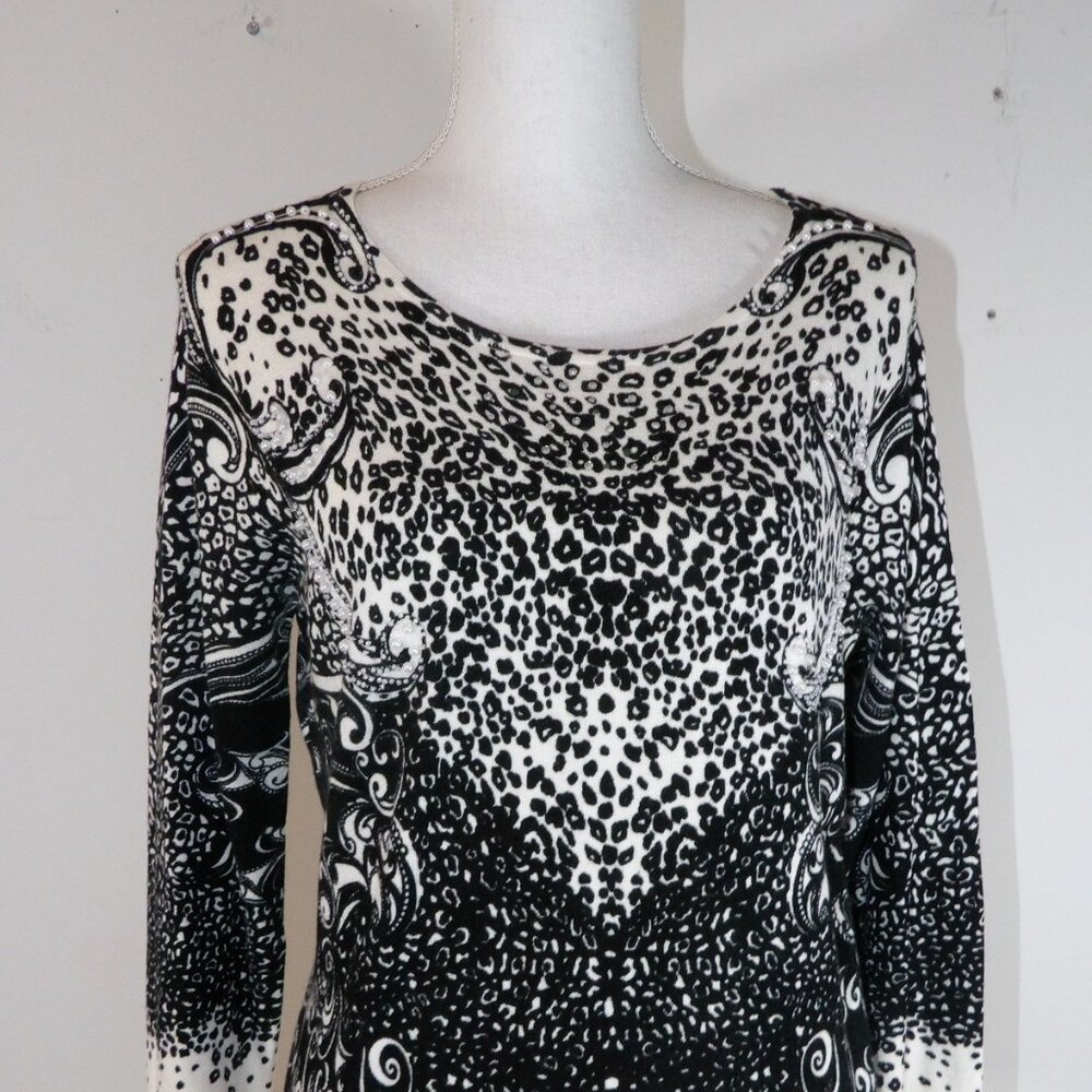 Linea Blu Knit Beaded Top Black And Cream Size Large